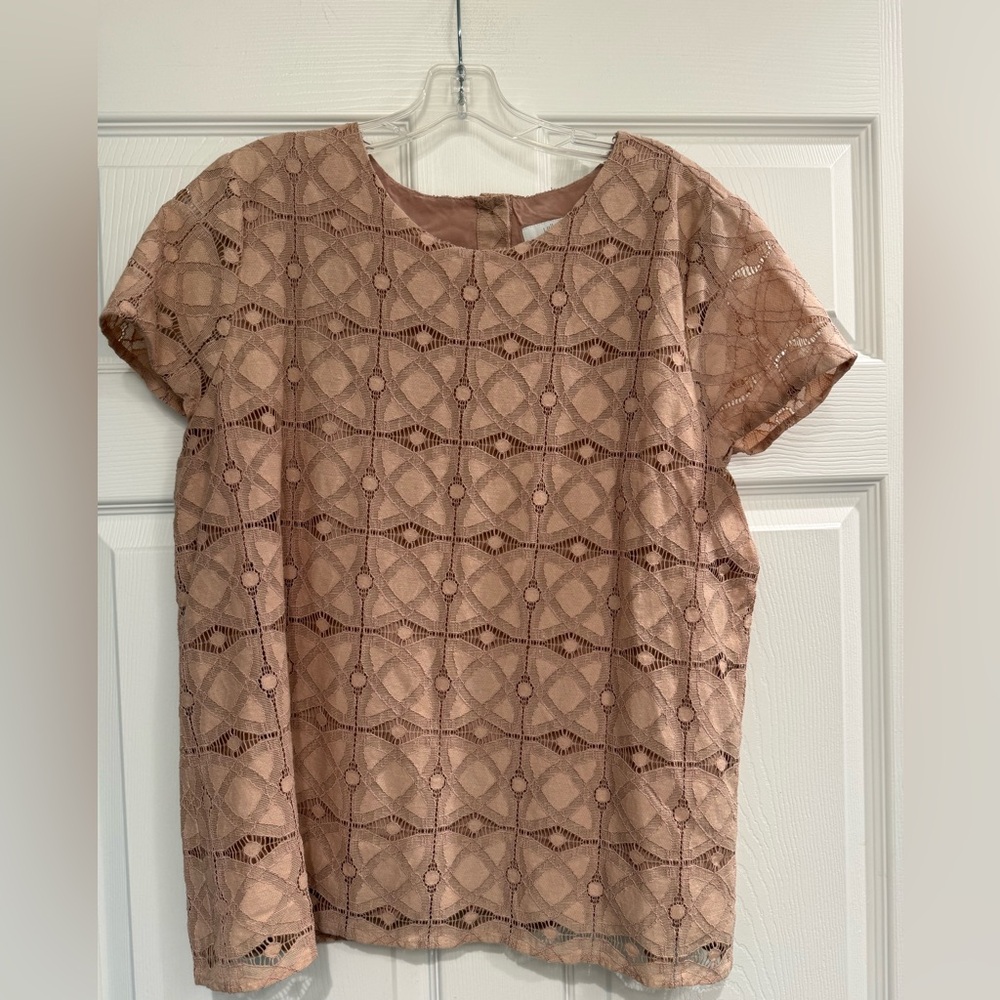 J Jill Chablis Pink Lace Blouse Women’s Large Mauve Crochet Delicate Top